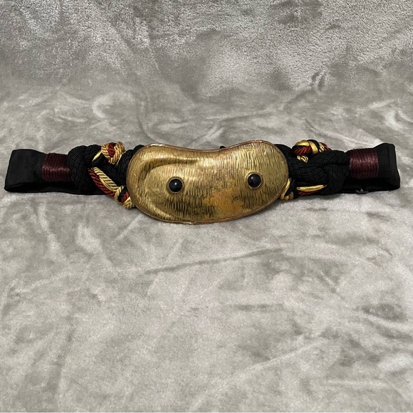 Carolyn Tanner Designs Inc. Accessories - Vintage Carolyn Tanner Braided Black Belt Gold Metal Accent Statement Waist Belt